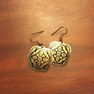 Gold and black patterned dangle earrings
